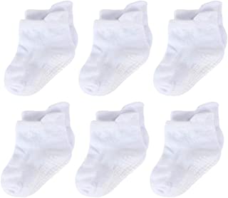 LACOFIA 6 Pares calcetines antideslizantes para bebés Conjunto de calcetines de suelo de algodón transpirable para bebé blanco 1-3 años