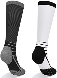 2 pares de calcetines de compresi¢n para mujeres y hombres de 15 a 22 mmHg calcetines de rodilla para deportes atl‚ticos, correr, vuelo, viajes, ajuste atl‚tico