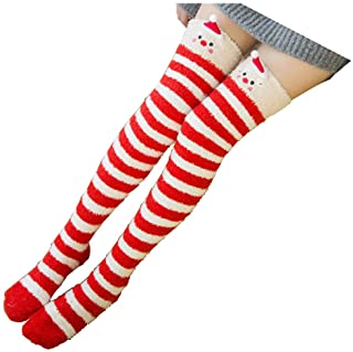 Cute Panda Muslo Calcetines a rayas largas Coral Fleece Warm Soft calcetines hasta la rodilla, El mejor regalo de Navidad Las mujeres y las niñas