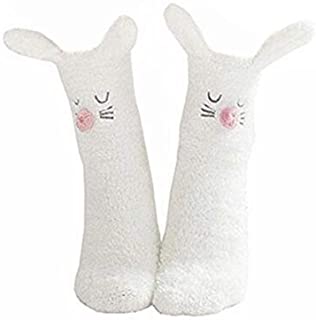 Cisixin Un par Calcetines Extra Gruesa para Deslizar el Piso en la Defensa Aérea Calcetines, Calcetines Blancos y Conejo