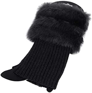 BESTOYARD Calentadores para Las piernas de Las Mujeres de Punto de Ganchillo puños de Arranque Toppers de Piel sintética Ajuste Tobilleras Calientes Calcetines tamaño Libre (Negro)