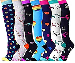 KUGIN Calcetines de compresi¢n (7 Pares), 15-20 mmHg es Mejor Graduado atl‚tico/m‚dico Hombres Mujeres, Correr, Vuelo, Viajes