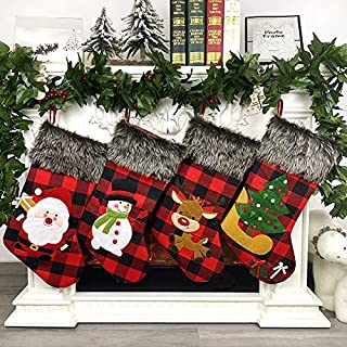 Leipple Calcetín de Navidad 3 Piezas -48cm medias navideñas para chimenea,árbol de Navidad -bolsa de regalo calcetines,bolsa para dulces con Papá Noel,muñeco de nieve,reno