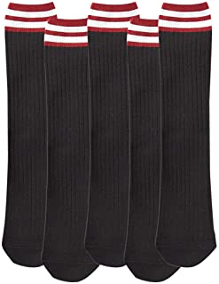5 pares de calcetines largos para mujer, diseño de rayas, de algodón