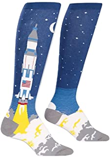 Sock It To Me 3 2, 1, quítate, Calcetines hasta la Rodilla, Calcetines de Astronauta Cohete para Mujeres Un tamaño Azul