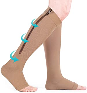 Medias de Compresi¢n con Cremallera, Calcetines de Compresi¢n con Punta Abierta Calce de Pantorrilla Soporte para Aliviar la Fatiga de Las Piernas, Los Pies Doloridos y Los Tobillos Hinchados, L