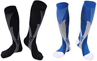 Calcetines de Compresión Medias de Compresion Running Hombres Mujeres Elasticas Azul Negro 2 Pares
