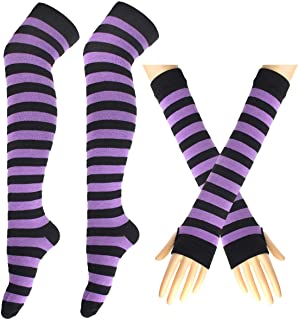 Juego de 2 pares de guantes de punto largo a rayas para la rodilla