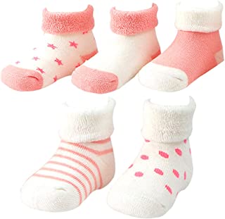 LORYLOLY Calcetines 5 Pares para Bebés de 0-1 1-3 Años, Algodón Natrual Grueso Cálido y Cómodo, Calcetines Térmicos de Invierno para Niños Bebés Pequeños Recién Nacidos, Colores Múltiples Unisex