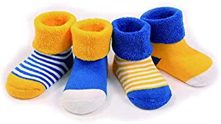Calcetines de bebé Gryiyi para bebés de 0 a 36 meses, unisex, de algodón, 4 pares Amarillo Amarillo+Azul 6-12 Meses