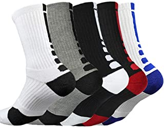 Litthing Calcetines Deportivos Antideslizantes de Algodón para Hombre Desodorante Respirables para Baloncesto Fútbol Yoga de Balonmano Correr Engrosamiento de Ciclismo (Largo, 5)