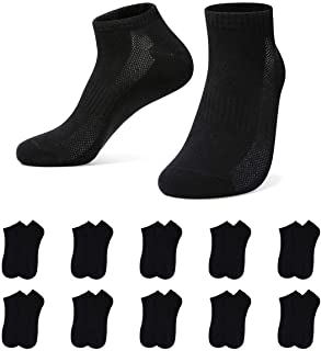 YouShow Calcetines Hombre Mujer 10 Pares Deporte de Algodón Medio Cortos Calcetines Transpirable Unisex_Negro_35-38