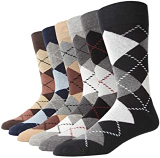 SOXART Calcetines por Media Pierna de Algodón Hombre, calcetines de rombos coloridas lindas negras grises Pack de 6
