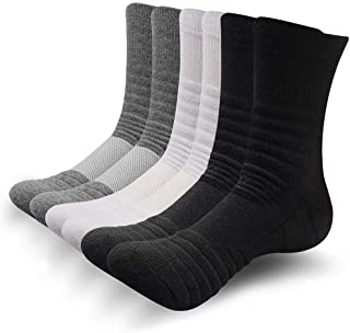 SUNWIND Unisex 6 Pares Deportivos Calcetines Cushion Crew Transpirables y Acolchados Para Correr Calcetines Deportivos Cómodos Para Hombres y Mujeres (Negro/Blanco/Gris, 43-46)