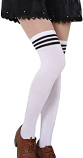 CHRISTYLE mujer Raya Escuela de Cosplay casual uniforme sobre la rodilla medias hasta el muslo calcetines largos Un tamaño En blanco y negro