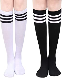 Calcetines altos a la rodilla para mujer, a rayas, calentadores de piernas, calcetines de algodón, calcetines altos y largos, para cosplay