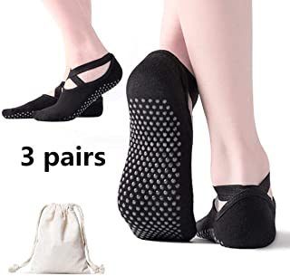 Calcetines de yoga antideslizantes para mujeres, ideales para pilates al aire libre Medias de entrenamiento deportivo con granos antideslizantes Negro y gris 3 pares