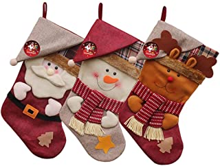 Auoinge - Calcetines de Navidad, 3 Piezas, 45,7 cm, diseño de Papá Noel con Renos de Nieve, decoración con Lazos para Colgar