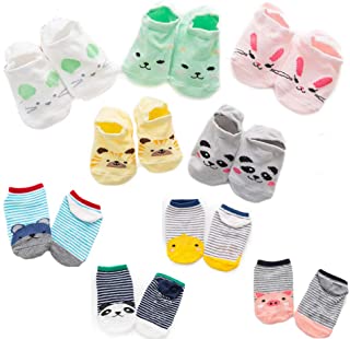DEYOU Calcetines para bebé, 9 pares/conjunto, con estampado de animales, calcetines con agarres antideslizantes para bebés y niñas