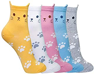 5 pares de calcetines de gato para mujeres y niñas, divertidos calcetines de algodón casuales, divertidos y coloridos calcetines para adultos, unisex, talla 4-8