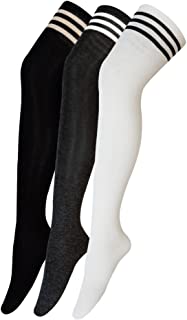 Urban GoCo Calcetines Hasta la Rodilla Algodn Medias Mujer Rayure Piernas Calientes-Conjunto de 3 pares (Modelo A)