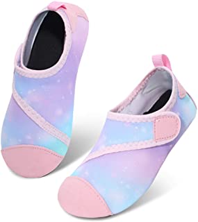 JIASUQI Zapatillas Impermeables de 92% poliéster + 8% elastano superior - Calcetines deportivos ligeros para niños para piscina, arena, natación, aeróbic, púrpura 26-27 Fácil rosa claro