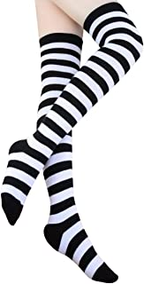 Calcetines largos de algodón a rayas para mujer por encima de la rodilla - blanco - Talla única