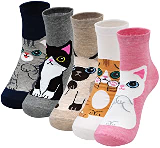 Calcetines Divertidos de Algodón para Mujer Calcetines con Dibujos de Animal Perro Gato, Calcetines Vistosos, Calcetines Navidad para Mujer, talla 35-41, 2/5 pares