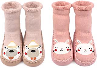 Adorel Calcetines Zapatos Antideslizantes Forros Bebé 2 Pare Pink Conejo & Oso 19-20 (Tamaño del Fabricante 13)
