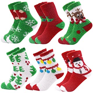 6 pares de calcetines de Navidad para adultos, cálidos y acogedores de invierno, calcetines peludos, con tamaño grande y parte inferior antideslizante
