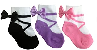 Baby Emporio 3 pares de calcetines para bebé niña - Suelas antideslizantes - Algodón suave - Cajita regalo - Efecto zapatos (3-12 Meses, BALLERINA)