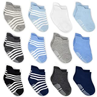 HYCLES Calcetines ABS para niños – 12 pares de calcetines antideslizantes para 1 – 7 años para bebé, niño, niña, niños pequeños, 16 – 23 – 26 – 31 (UE) 03 rayas monocromáticas. 1-3 Años