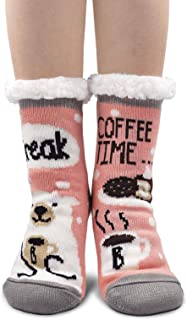 Mujer Calcetines Tipo Pantuflas Con Suela ABS Antideslizante, Invierno Zapatillas Calcetines Térmicos Acogedores y Suaves, Calcetines de Navidad