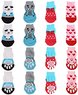 N/ A 4 Pares Calcetines Antideslizantes para Perros Gatos, Protectores de Patas?protección para Las Patas para Perros Gatos, Control de tracción para el Uso en Interiores (L)