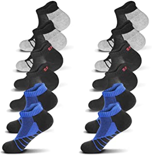 QINCAO Calcetines Tobilleros Hombre y Mujer 6 Pares Calcetín Deporte de Algodón Anti-ampollas Acolchados Calcetines Cortos (2 Negro + 2 Gris + 2 Azul) 43-46
