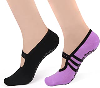 Calcetines de yoga antideslizantes para mujer con puños y zapatos de ballet, 2 unidades