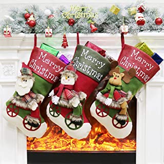 Onebycitess Lovely Christmas Medias Conjunto de 3 Santa Reindeer Snowman Xmas Nonwovens Tree Bag Colgante Regalo Calcetines Medias hechas a mano