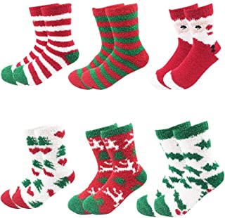 6 pares de calcetines de Navidad para adultos, cálidos y acogedores de invierno, calcetines peludos, con tamaño grande y parte inferior antideslizante