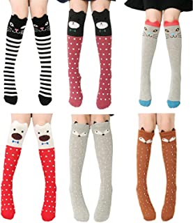 Cartoon Animal Cat Bear Fox Calcetines hasta la rodilla hasta la pantorrilla, 6 colores, talla única