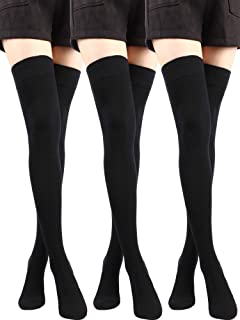 SATINIOR 3 Pares de Calcetines por Encima de la Rodilla Calcetines Altos hasta el Muslo de Algodn Medias de Arranque Largas de Punto