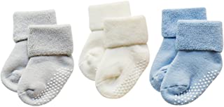 DEBAIJIA 3 Pares De Bebé Calcetines de Algodón Antideslizante Grueso Recién Nacidos 0-12 Meses para Niños Niñas 3 Colores Gris/Blanco/Azul
