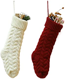 JaosWish Calcetines de Navidad de Punto 46 cm, Color Blanco y Rojo, para Colgar, Juego de 4, tamaño Grande