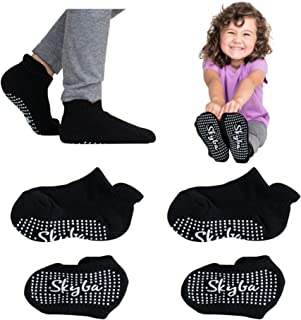 Skyba Calcetines Antideslizantes para Infantiles, Niños y Niñas (4 Pares- Negro, Medium)