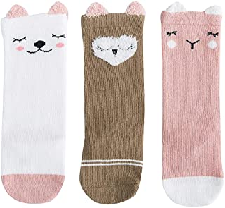 Happy Cherry 3 Pares Calcetines Unisex para Recien Nacido Estampado Oveja con Orejitas Antideslizante Elstico Suave Algodn 6-12 Meses