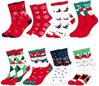 Calcetines de Navidad, 8 Pares Navidad de invierno Calcetines de Algodón, Calcetines Térmicos de Navidad con Hombre Mujer,el Mejor de Navidad Para la Familia