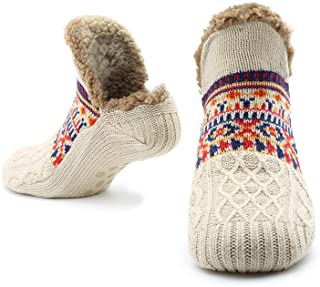 Zapatillas mullidas Calcetines para mujeres Hombres Calor con calcetines Calcetines tejidos Lana Sherpa Fuzzy Bed Zapatillas Tamaño 5-8 antideslizante