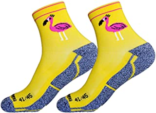 HOOPOE Pack Calcetines Running Divertidos, 2 Pares, Hombres, Mujer, sin Costuras, Térmicos, Amarillo, GoodVibes, Talla 36-40