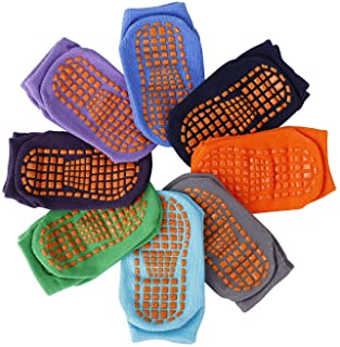 Calcetines Antideslizantes para Niños Pequeños Algodón Lindo con Puños, Calentar 8 Pares de Zapatillas Calcetines de Piso de Corte Bajo con Silicona para 1-3 años de Bebés y Niñas