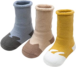 ANIMQUE Bebé Calcetines invierno para 6-12 meses niños y niñas pequeños Calcetines suave gruesos de algodón cálido calcetines de becerro 3 pares animal motivo, DWB-S