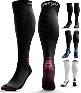 Calcetines de Compresión para Hombres y Mujeres - Medias de Compresion para Deporte - Maratones - Enfermeras - Estrés tibial Interior - Durante Embarazo (S/M (35-42), Negro/Rojo)